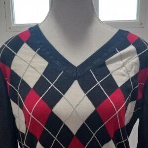 Tommy Hilfiger Women Argyle V Neck Sweater Size Medium
